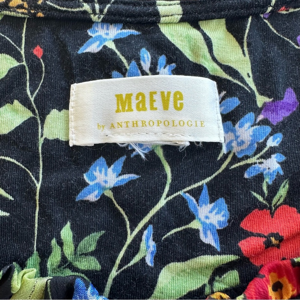 Maeve by Anthropologie Jacquin Peasant Blouse Black Floral Long Sleeve Women’s - Picture 7 of 16